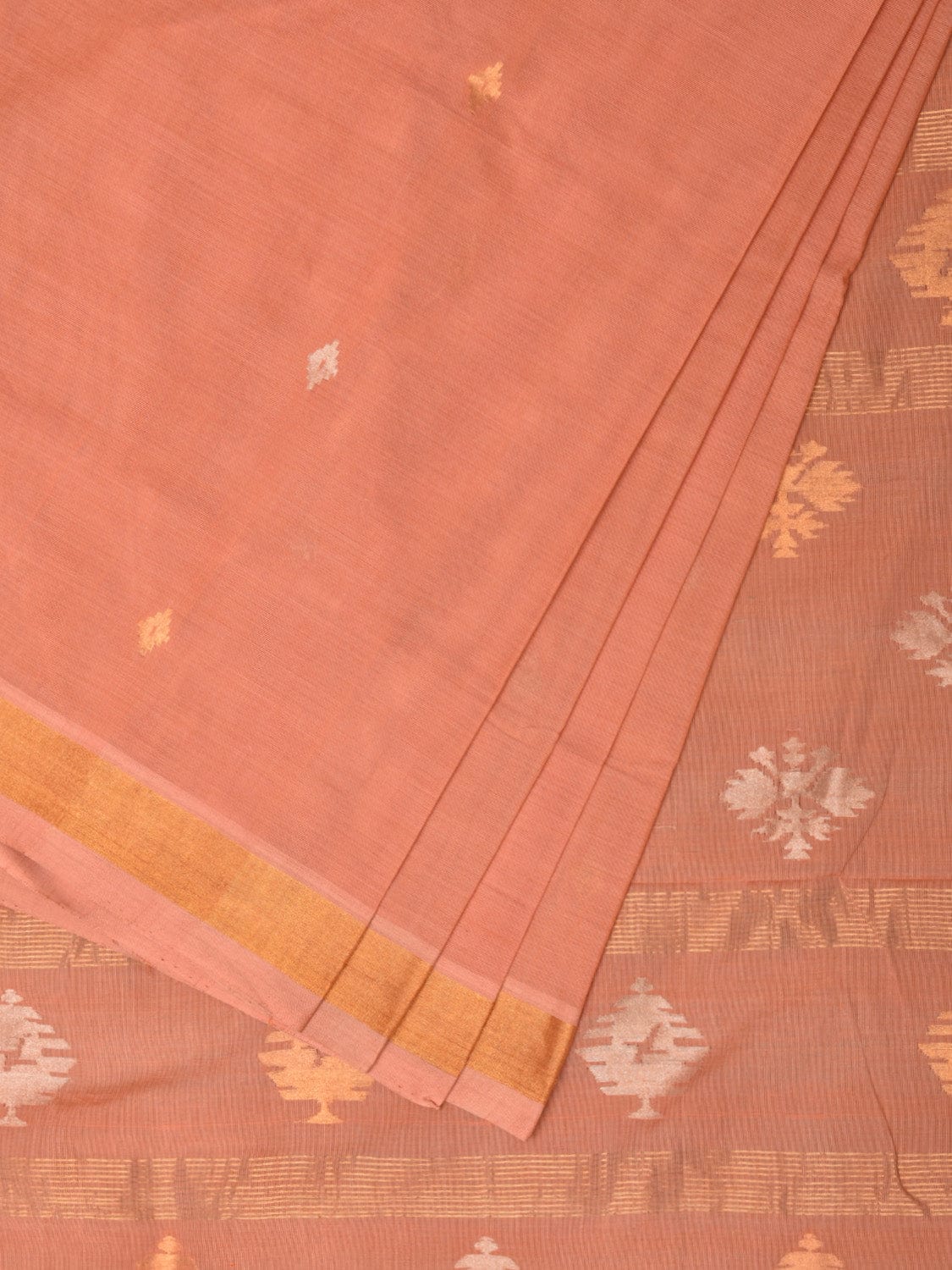 Fawn Uppada Cotton Handloom Saree with Assorted Pallu Design - Global Threads | Swadesiicart
