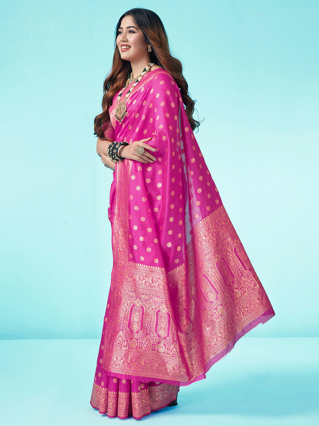 Kalini Floral Woven Design Zari Art Silk Banarasi Saree | Swadesiicart