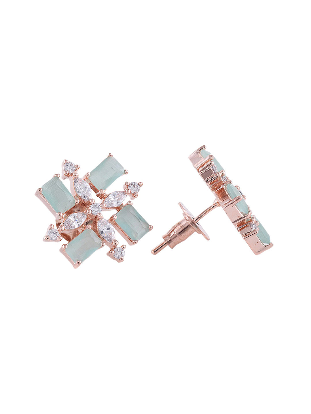 Saraf RS Jewellery Sea Green & Rose Gold-Polished American Diamond Studded Jewellery Set - Swadesiicart