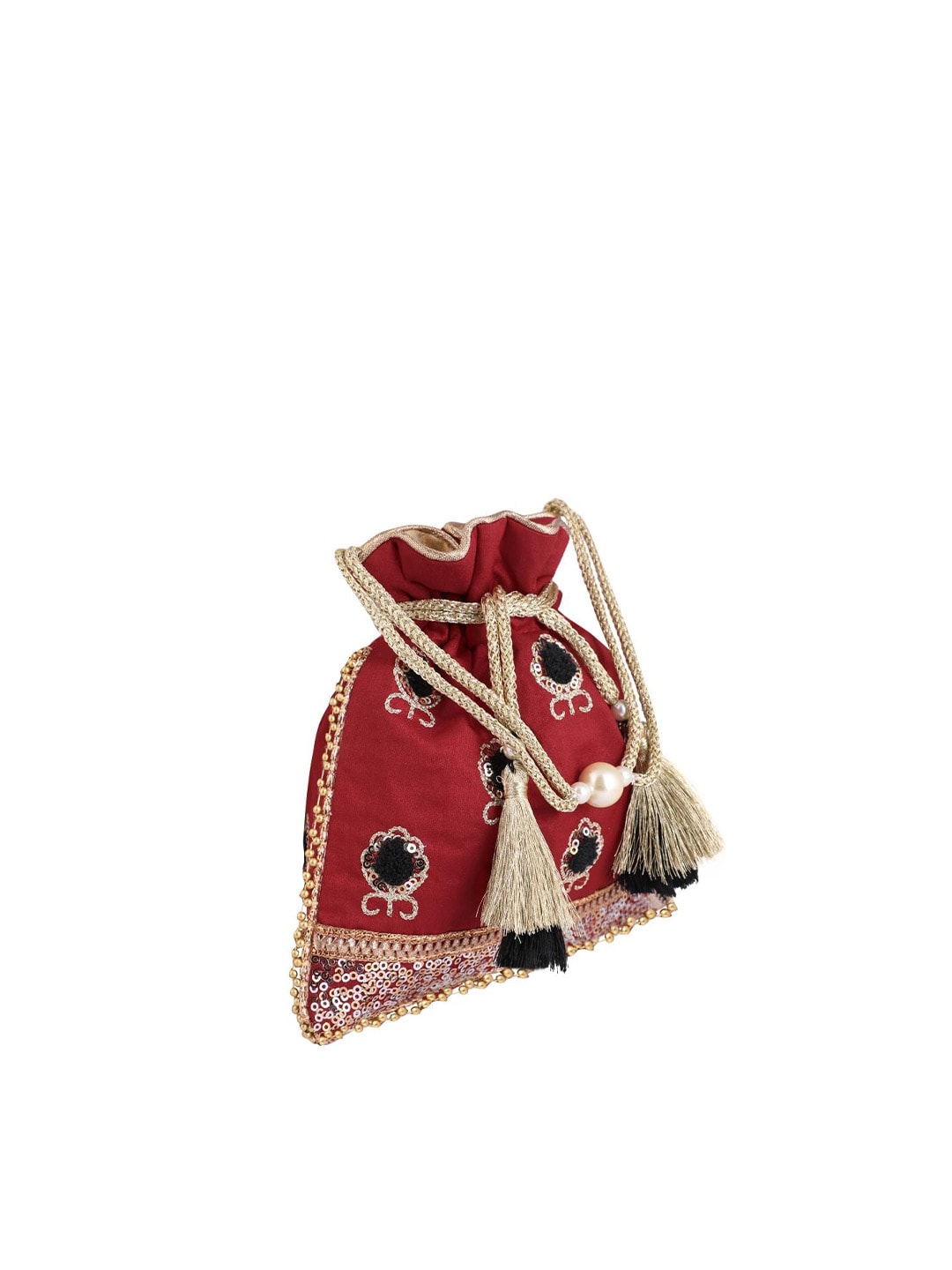 Masq Red & Black Embellished Embroidered Potli Clutch - Swadesiicart