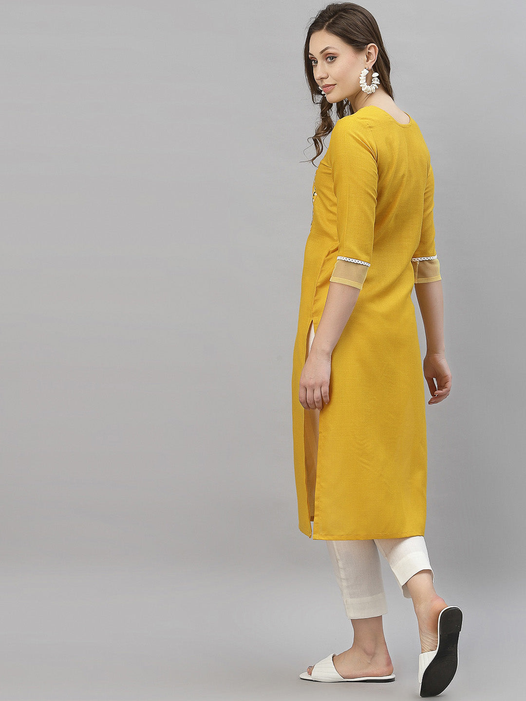 Kalini Women Yellow Floral Embroidered Thread Work Kurta | Swadesiicart