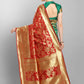 Kalini Red & Green Floral Zari Silk Blend Banarasi Saree | Swadesiicart