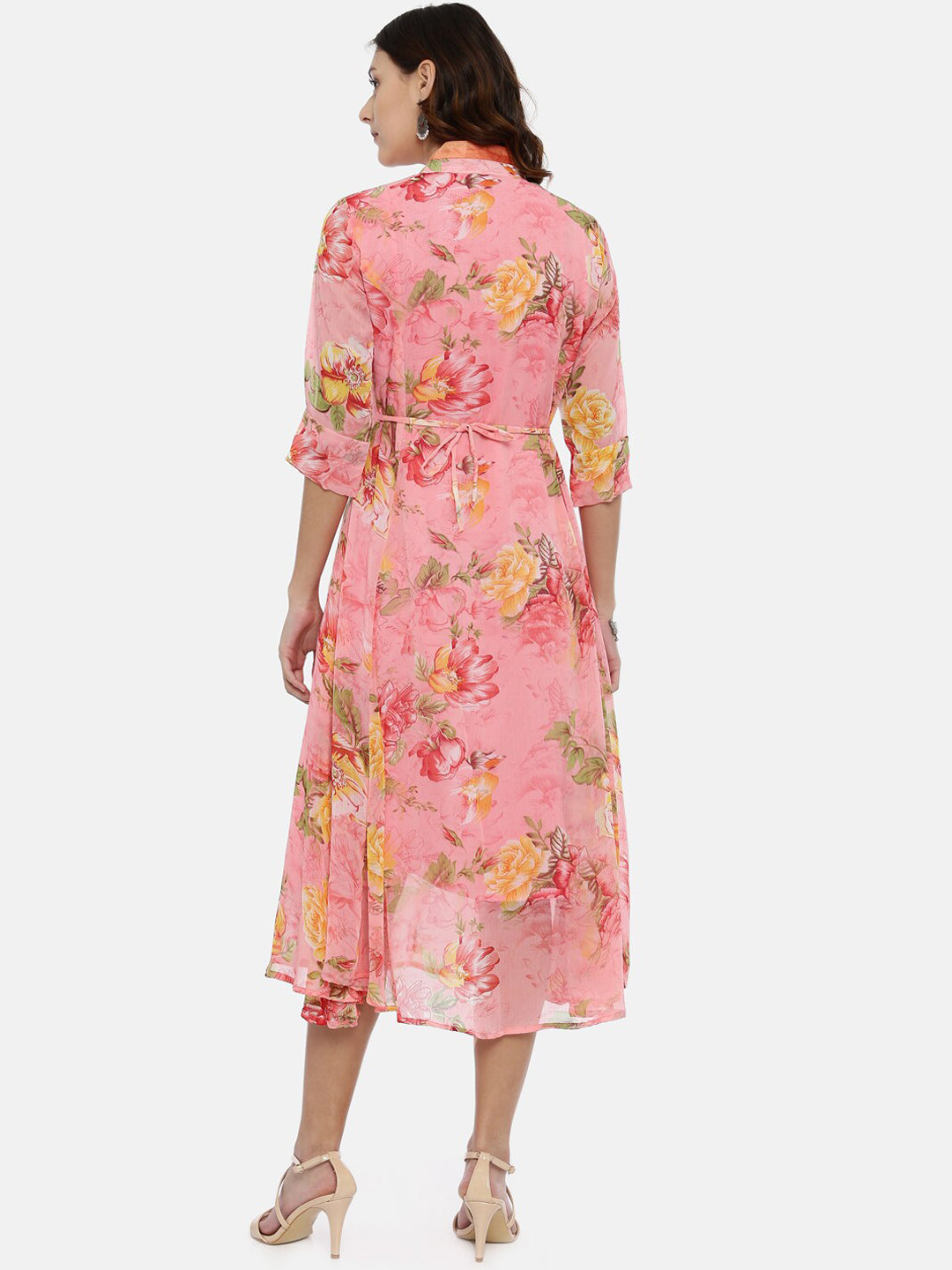 Souchii Women Pink Floral Printed A-Line Dress - Swadesiicart