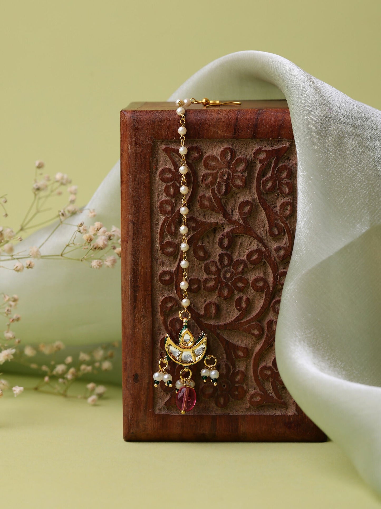 Ruby Raang Gold Polished Maroon Kundan Maang Tikka | Swadesiicart