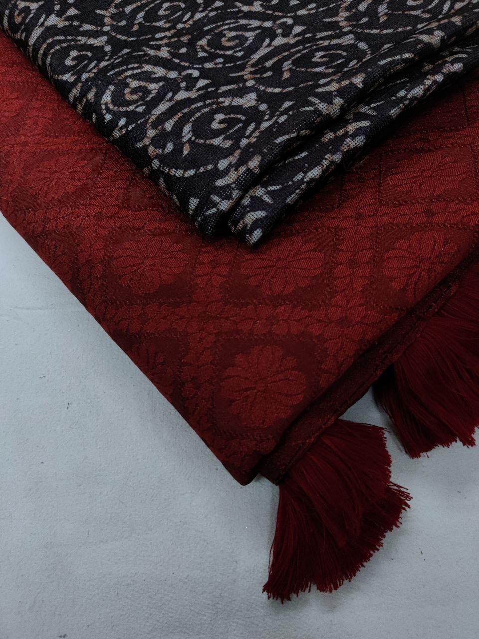 Red Jute Silk Woven Design Saree with Unstitched Blouse - Hiral Fashion | Swadesiicart