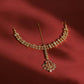 Gold-Polished White Green Kundan-Studded Pearl Beaded Matha Patti - Ruby Raang | Swadesiicart