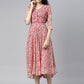 Souchii White & Red Floral Layered Chiffon Beautiful Midi Dress - SOUCHII