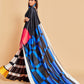 Sangria Blue & Black Striped Satin Ready to Wear Saree | Swadesiicart