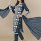 HERE&NOW Floral Embroidered Chikankari Kurta with Trousers & Dupatta | Swadesiicart