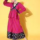 InWeave Women's Fuchsia Blue Brocade Mughal Shaan Kurta Palazzo Set - Swadesiicart