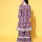 All About You Women Purple Floral Printed Regular Gotta Patti Pure Cotton Kurta with Sharara