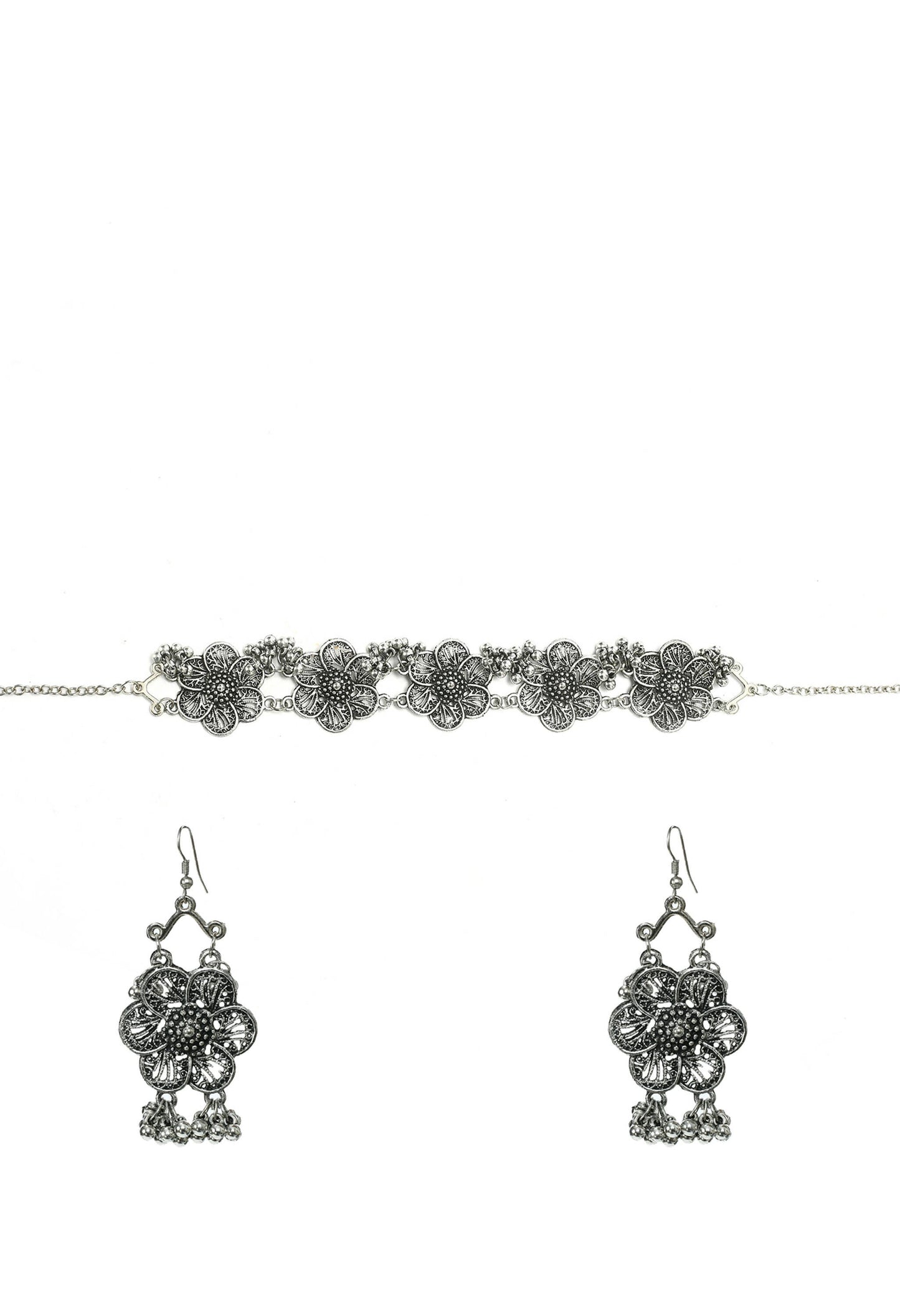 Mominos Fashion Johar Kamal Silver-Plated Brass Finish Floral Desgin Choker For Women | Swadesiicart