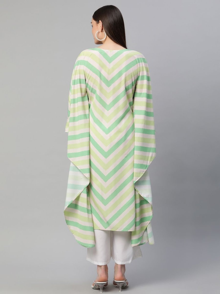 Ahalyaa Women Green Crepe Digital Printed Flared Sleeve Kaftan Kurta | Swadesiicart
