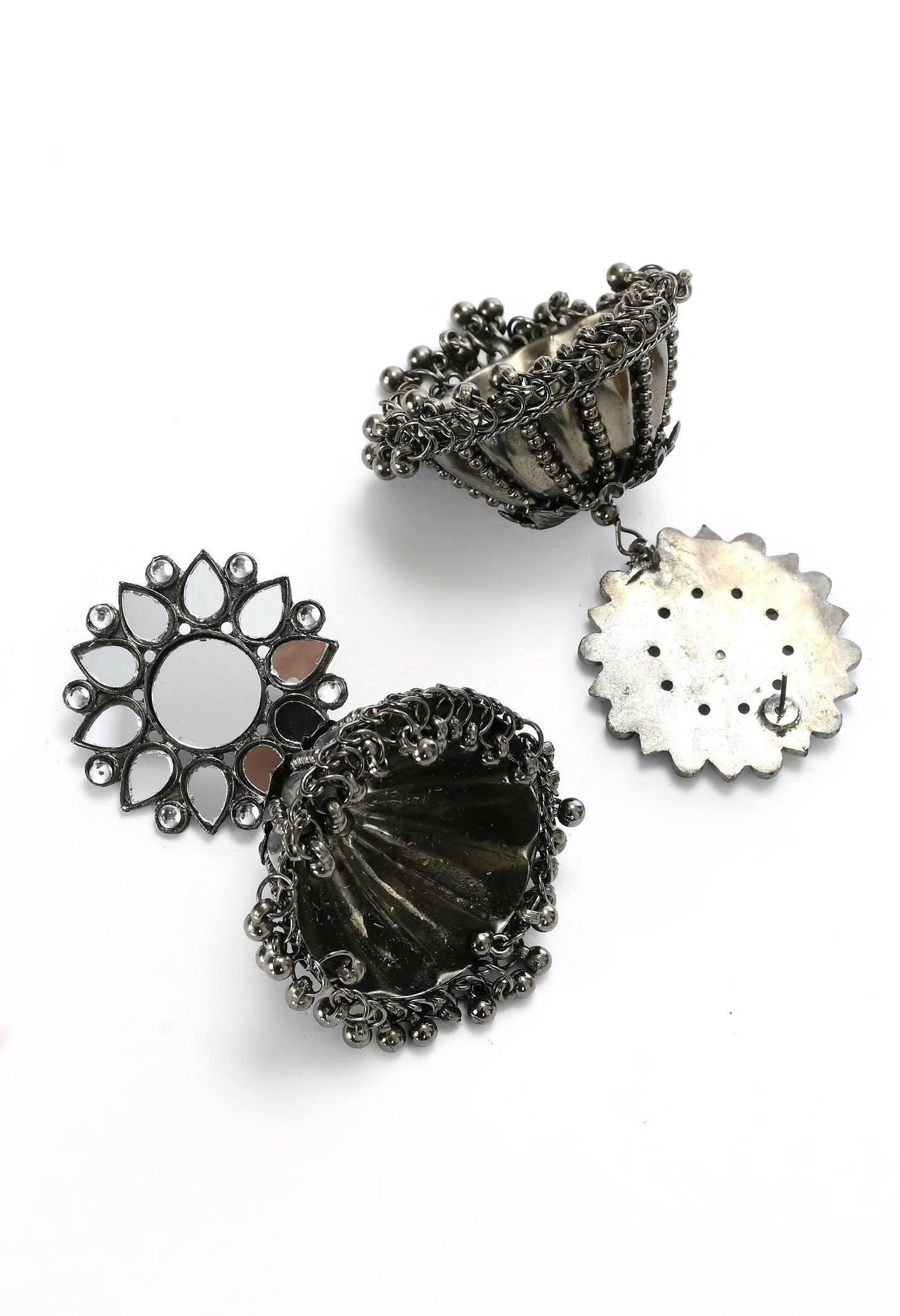 Mominos Fashion Johar Kamal Silver-Plated With Mirror Earrings Jhumkas - Swadesiicart
