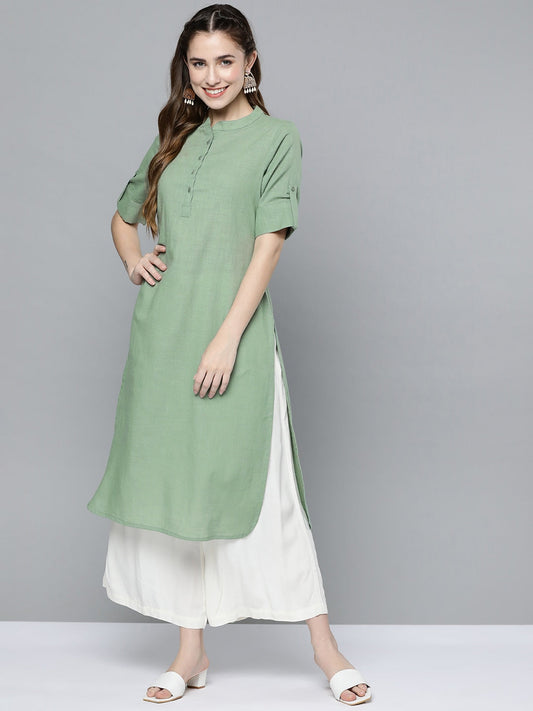 HERE&NOW Women Mint Green Pakistani Style Kurta - Swadesiicart