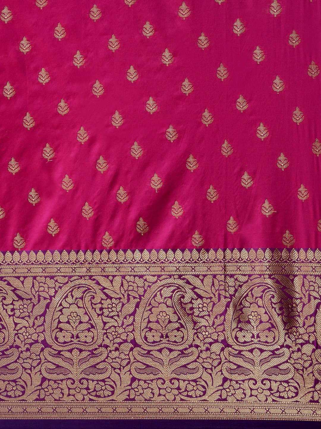 Mitera Pink & Golden Ethnic Motifs Banarasi Saree with Zari Border | Swadesiicart