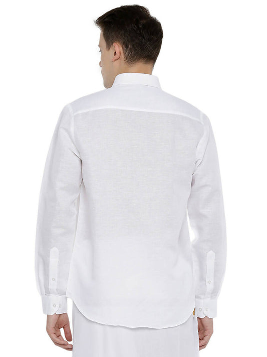 Ramraj Cotton Mens Linen Full Sleeve White Shirt | Swadesiicart