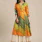 Indian Clothing Varanga Mustard Yellow & Green Bandhani Dyed Anarkali Kurta - Swadesiicart