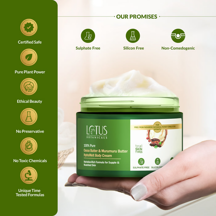 Lotus Botanicals 100% Pure Cocoa Butter & Murumuru Butter HydraMelt Body Cream | Swadesiicart