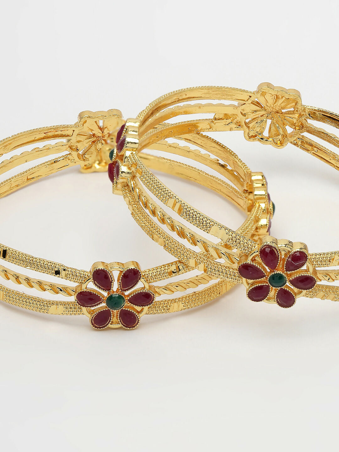 NVR Women's Set of 2 Gold-Polished Artificial Stones Handcrafted Traditional Bangles - Swadesiicart