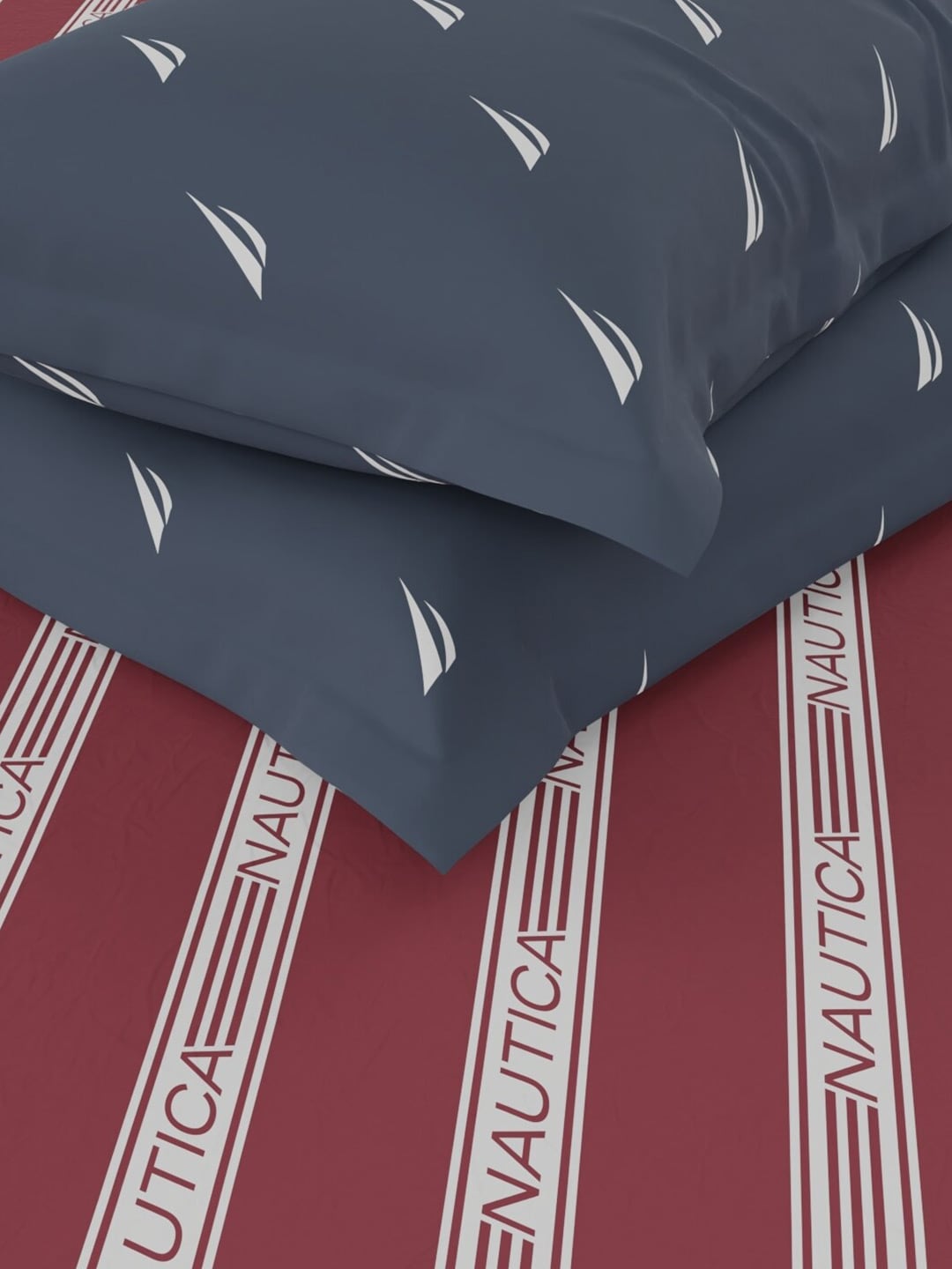 Nautica Noridge Red & White Printed Cotton 160 TC King Bedsheet with 2 Pillow Covers - Swadesiicart