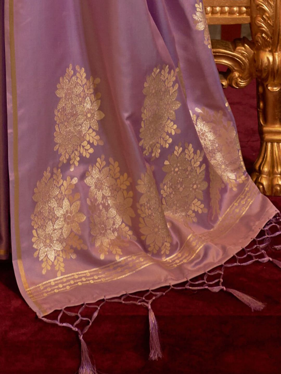 Mitera Purple & Gold-Toned Woven Design Pure Silk Banarasi Saree | Swadesiicart