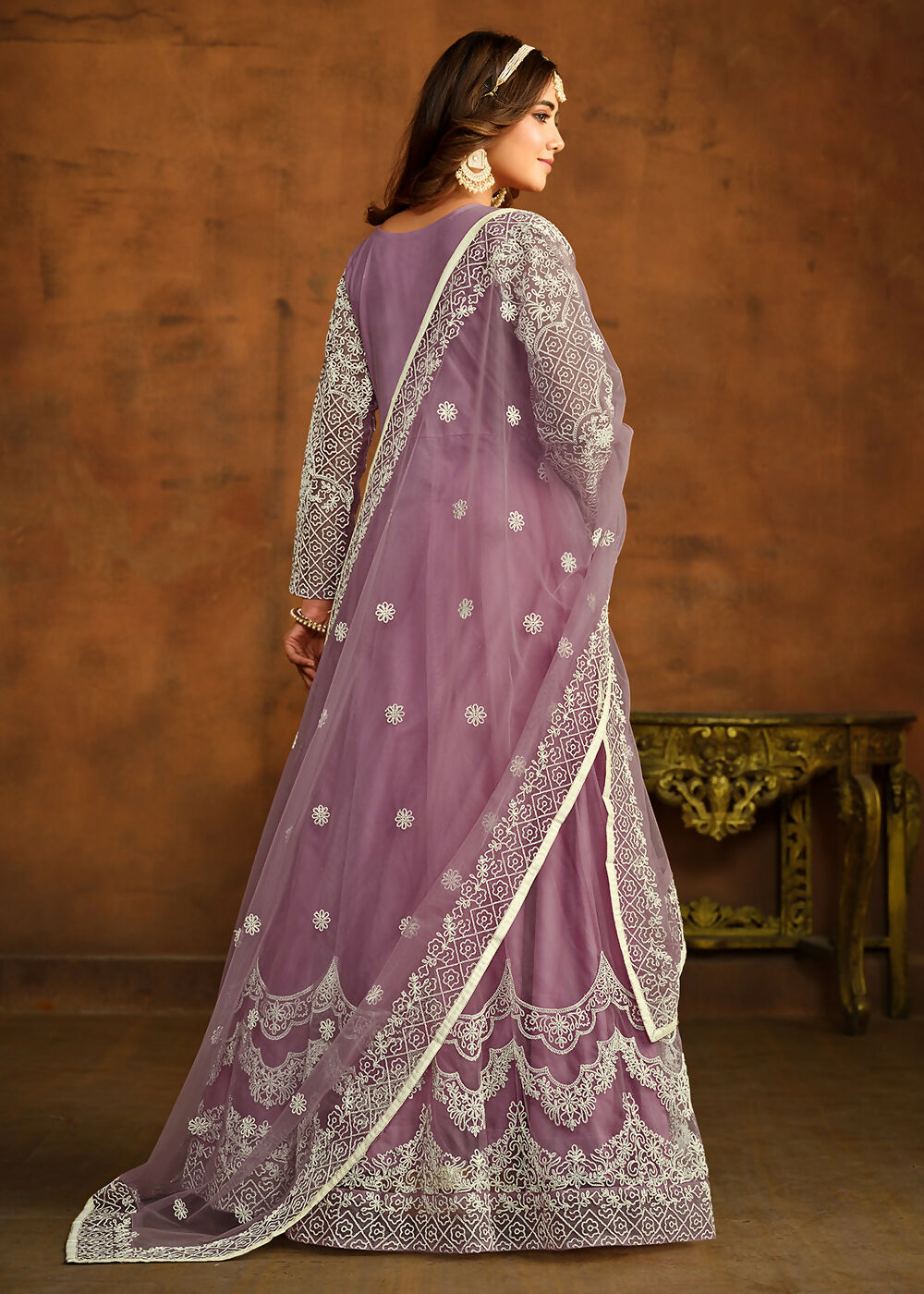 Purple All Over Embroidered Net Wedding Anarkali Suit - Emponline | Swadesiicart