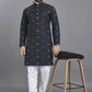 Anaita Navy Blue Weaving Linen Cotton Straight Kurta