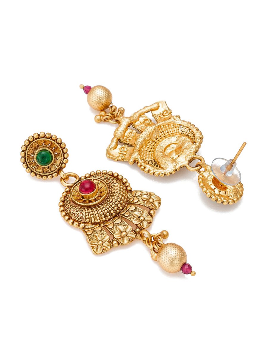 Aadita Gold-Polished & Red e Studded Jewellery Set - Swadesiicart