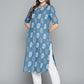 HERE&NOW Women Blue & Golden Paisley Printed Straight Kurta - Swadesiicart