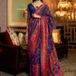 Mitera Navy Blue & Red Woven Design Silk Blend Banarasi Saree | Swadesiicart
