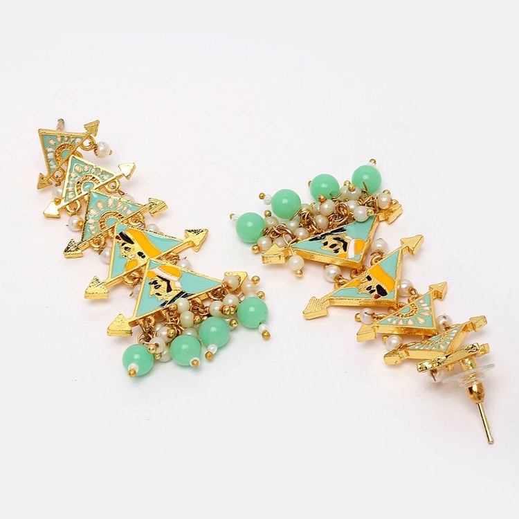 New Partywear Light Green Raja Rani Meenakari Drop Earrings for Womens by House of Ree | Swadesiicart