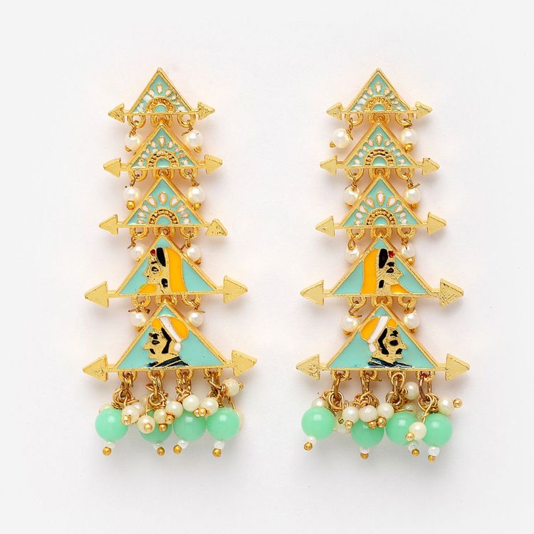 New Partywear Light Green Raja Rani Meenakari Drop Earrings for Womens by House of Ree | Swadesiicart