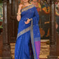 Very Much Indian Handloom Pure Cotton Paithani Swan Pallu-Marine Blue | Swadesiicart