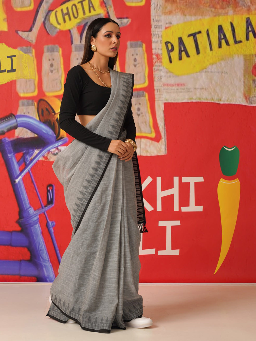 Tikhi Imli Woven Design Cotton Blend Saree | Swadesiicart