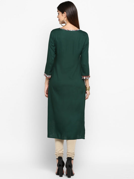 NOZ2TOZ Women's Green Printed Kurta- (1pc set) - Noz2Toz