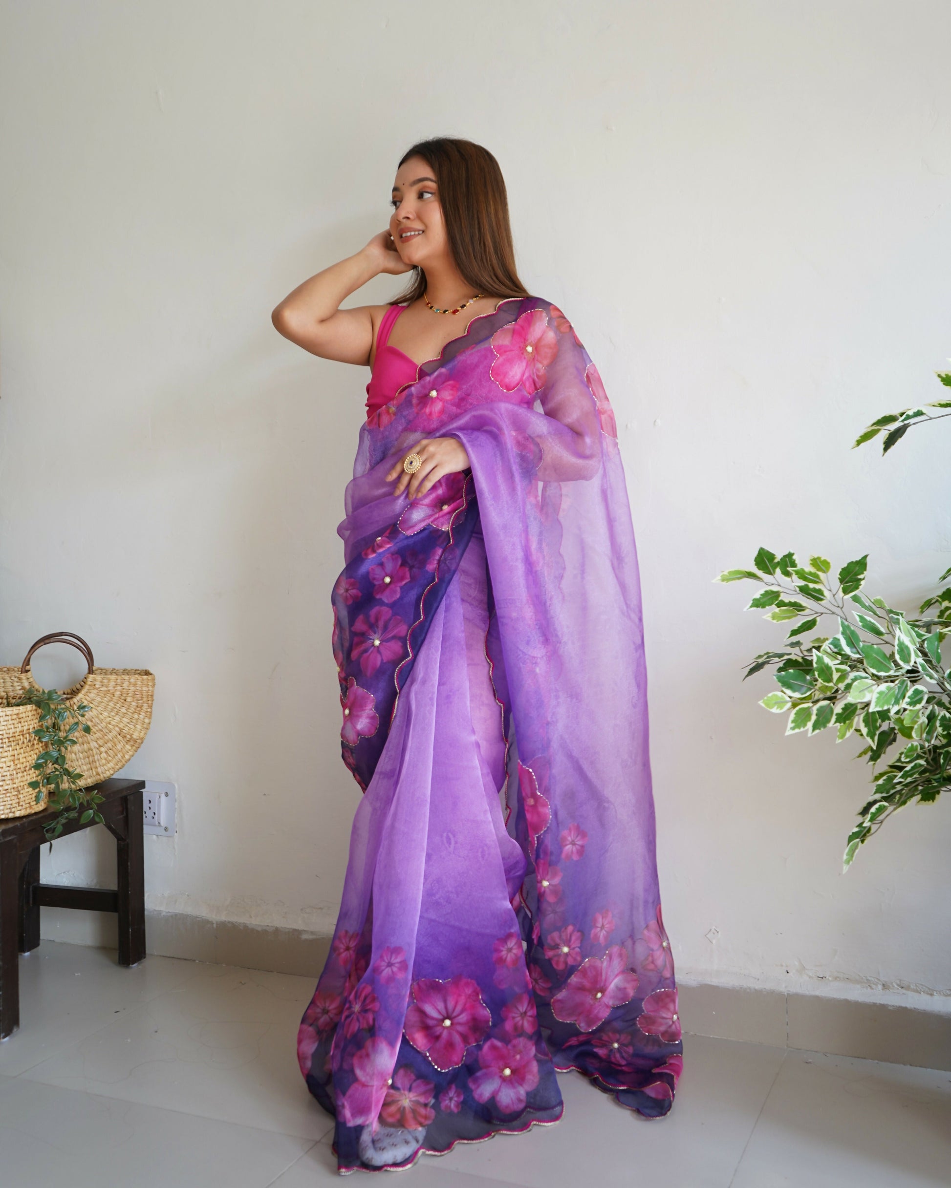 Vamsee Ramya Purple Organza Saree - Swadesiicart