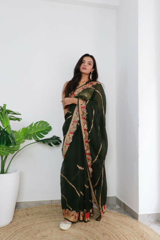 Vamsee Aaradhna Green Georgette Saree - Swadesiicart