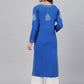 ADA Women Blue & White Chikankari Hand-Embroidered Straight Sustainable Handloom Kurta | Swadesiicart