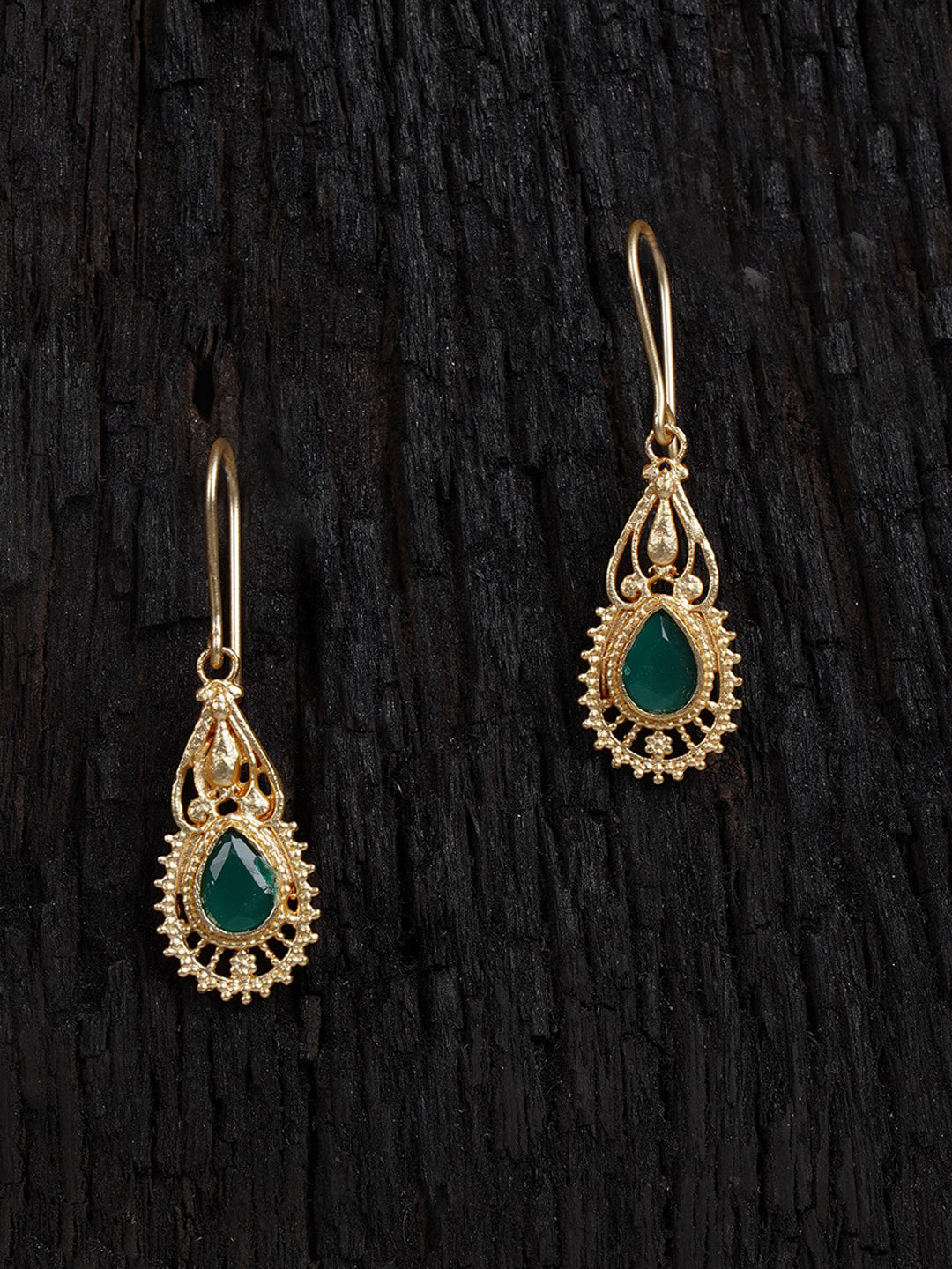 Shoshaa Green Gold-Polished Handcrafted Classic Drop Earrings | Swadesiicart