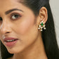 Nuyug 22K Gold-Plated Elegant Kundan & Green Stone Studded Pearl Drops Studs | Swadesiicart