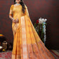 Lorenvalley Fashion Orange Cotton with Woven Design Zari Weaving Saree - Swadesiicart