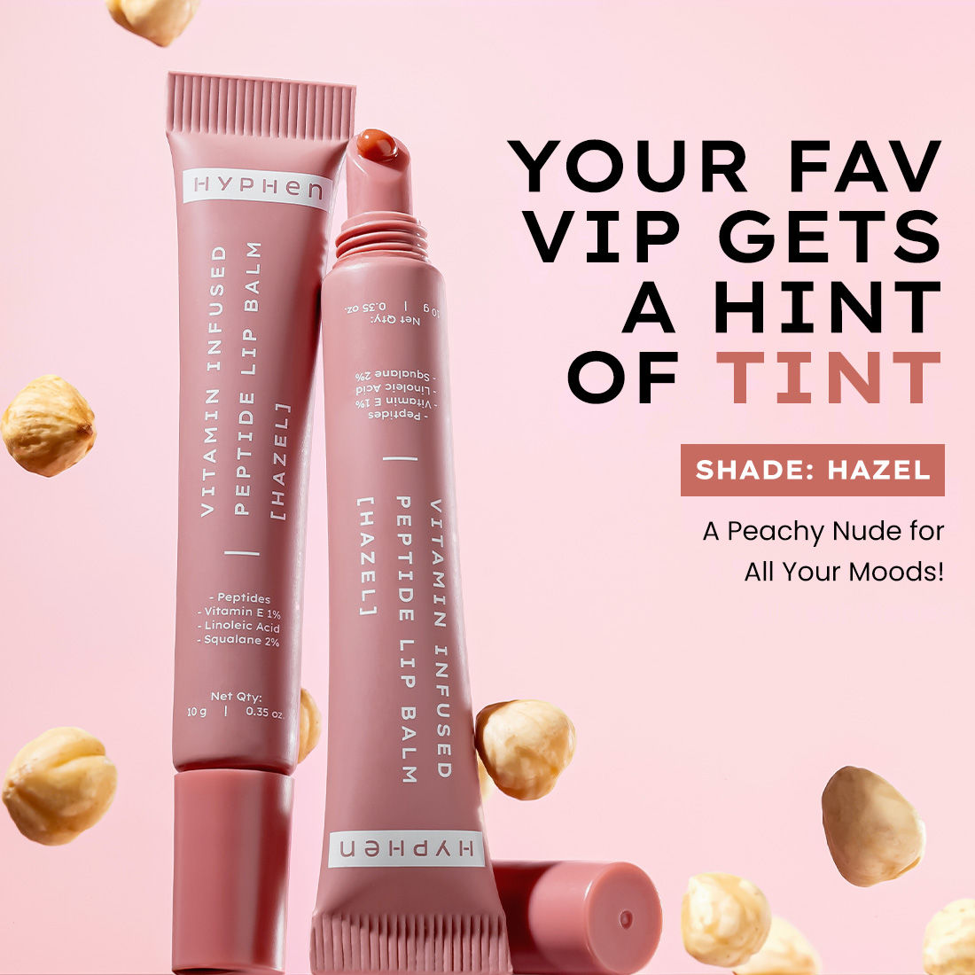 Hyphen By Kriti Sanon Hazel Vitamin Infused Peptide Lip Balm, Hydrate & Moisturize, Smoothen Lips & Repair Moisture Barrier | Swadesiicart