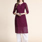Kalini Women Burgundy Ethnic Motifs Chikankari Kurta | Swadesiicart