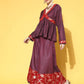 InWeave Women's Wine Red Brocade Mughal Shaan Kurta Palazzo Set - Swadesiicart