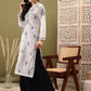 ADA Ethnic Motifs Embroidered Notch Neck Cotton Chikankari Straight Kurta | Swadesiicart