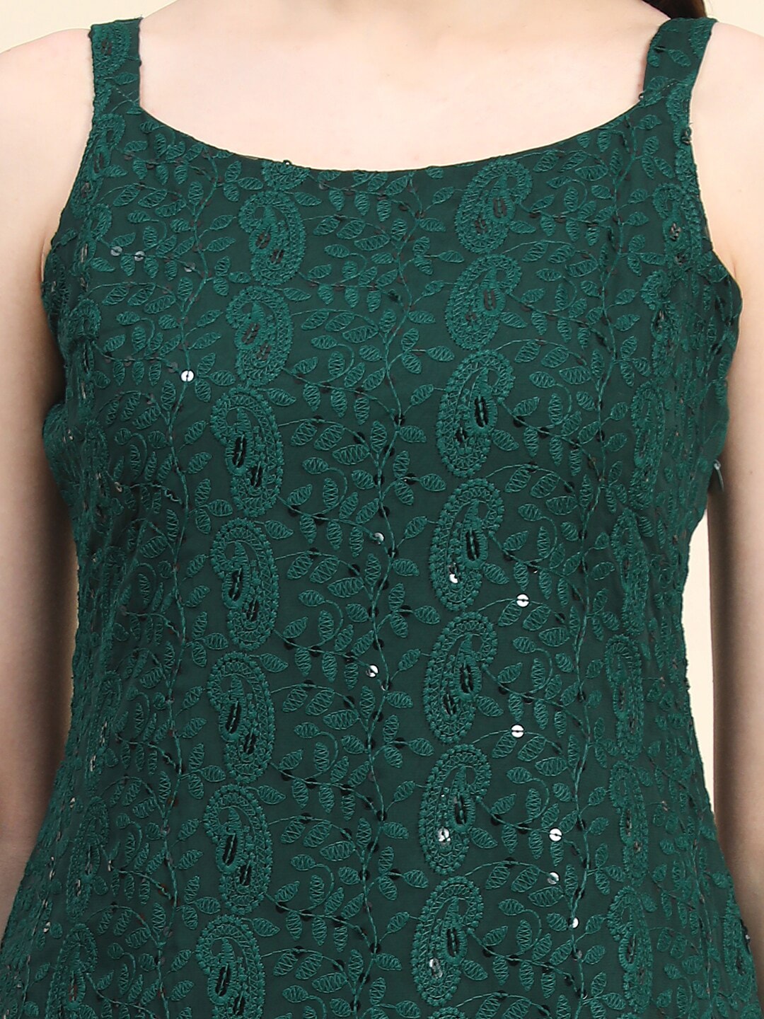 Kalini Women Paisley Embroiderd Chikankari Sequinned Georgette Kurta | Swadesiicart