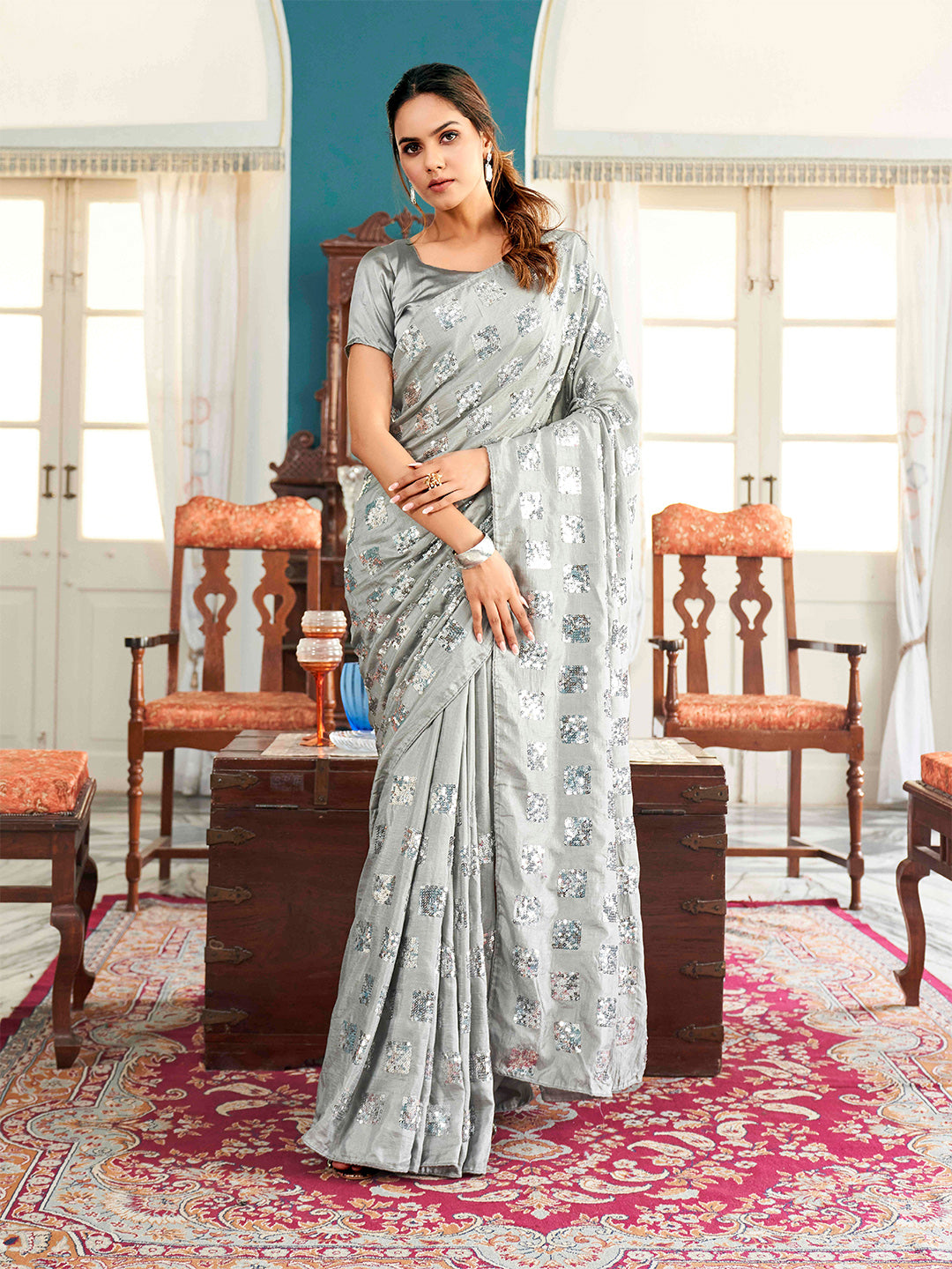 Tikhi Imli Embellished Sequinned Heavy Work Saree | Swadesiicart