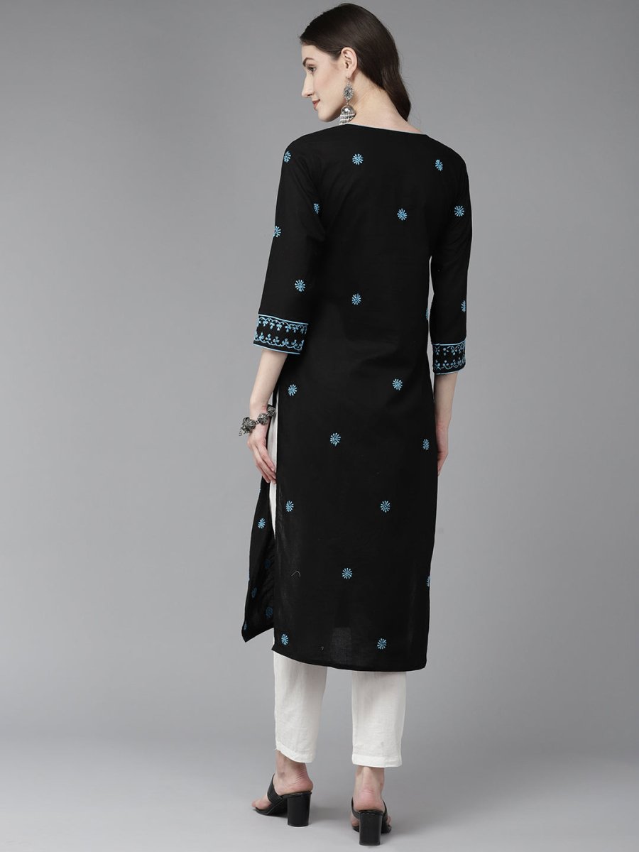ADA Women Floral Embroidered Cotton Chikankari Kurta | Swadesiicart