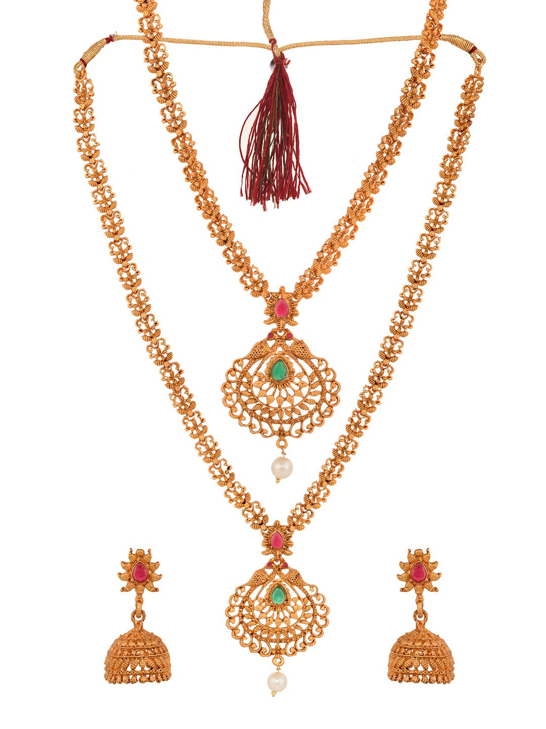 Saraf RS Jewellery Gold-Polished South Indian Imitation Bridal Temple Jewellery Set - Swadesiicart